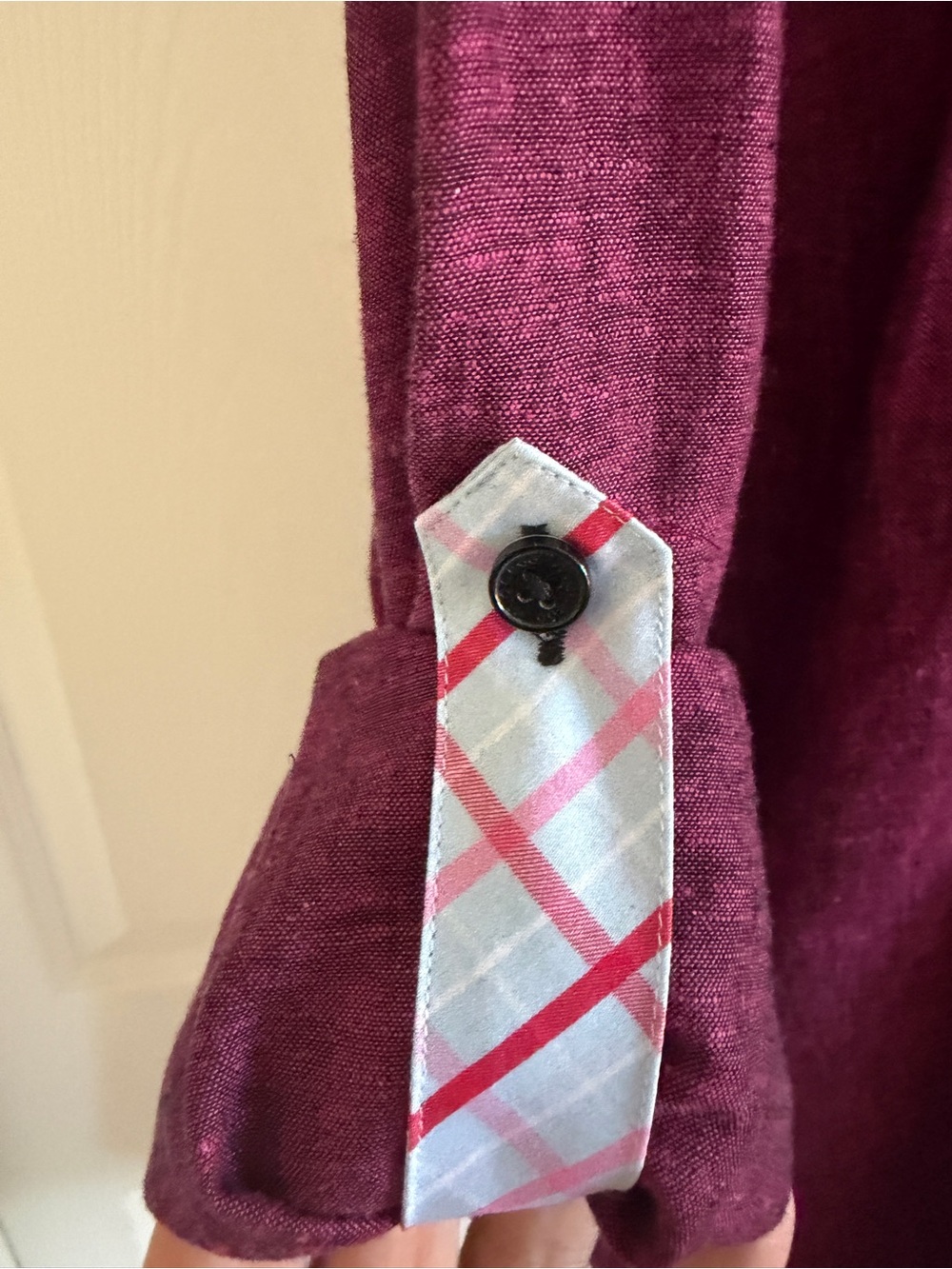Maceoo Men's Purple Plaid Contrast Trim Linen Shirt XL - Picture 4 of 11
